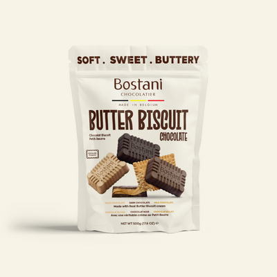 Bostani Butter Biscuit Chocolate 500 g bag, made in Belgium