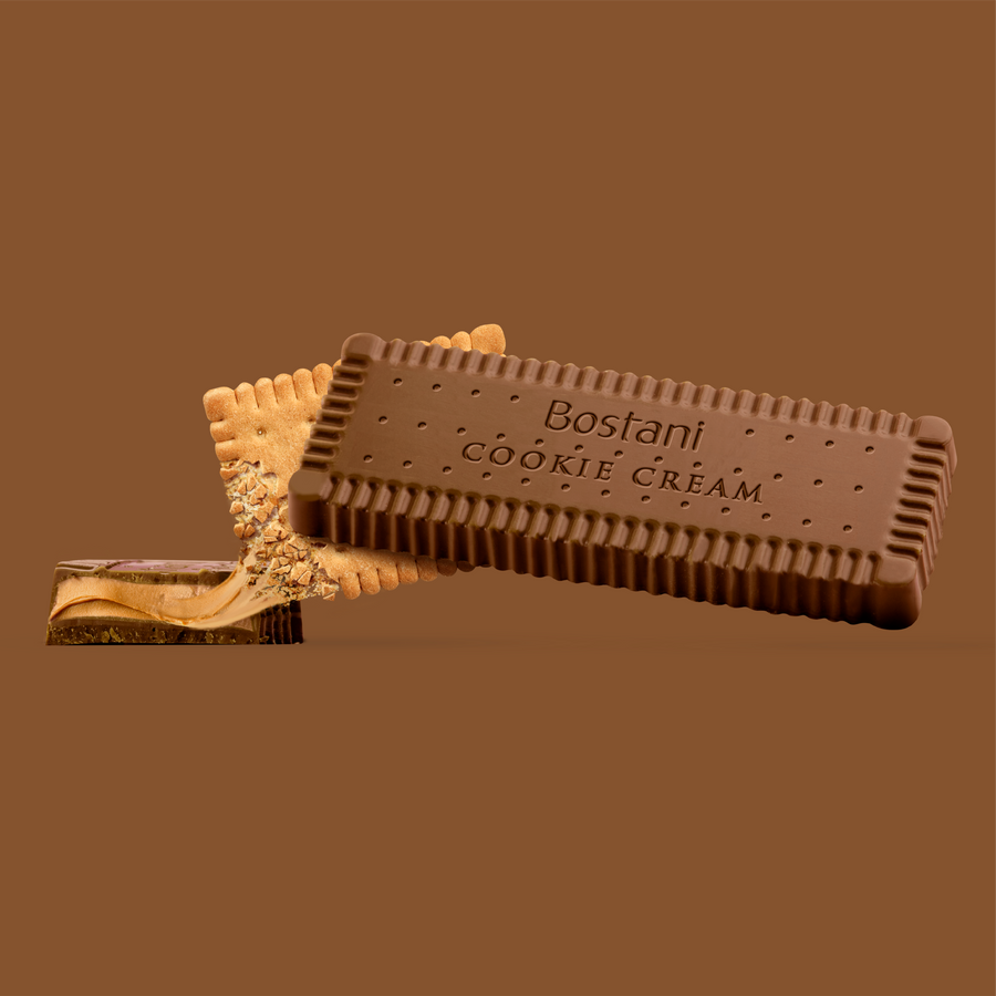 Milk chocolate Cookie Cream bar on a butter biscuit with cream filling