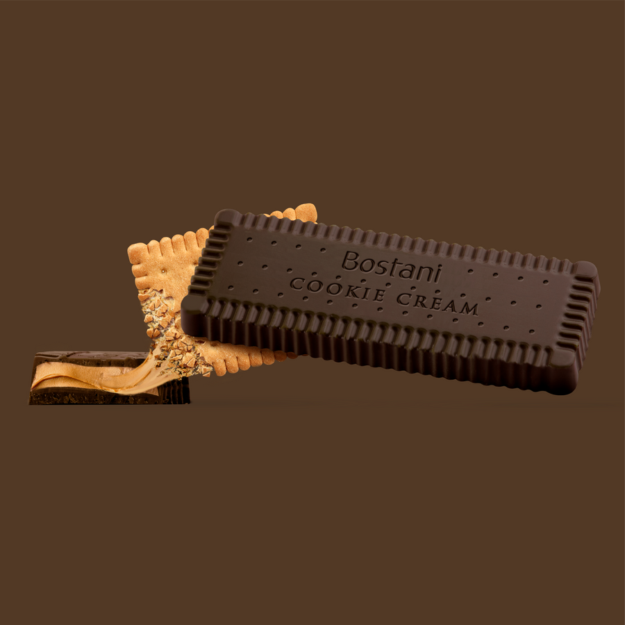 Dark chocolate Cookie Cream bar on a butter biscuit with cream filling