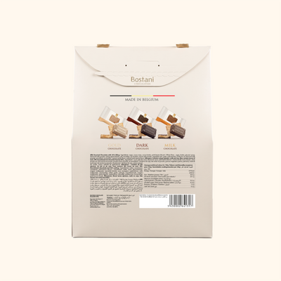 Back of the Cookie Cream Chocolate gift bag with ingredients and nutrition information