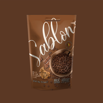 Front of the Sablon milk chocolate chips 1 kg bag