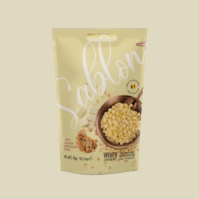 Front of the Sablon white chocolate chips 1 kg bag