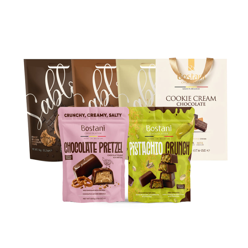 Bostani Discovery Pack with Sablon, Cookie Cream, Chocolate Pretzel and Pistachio Crunch bags
